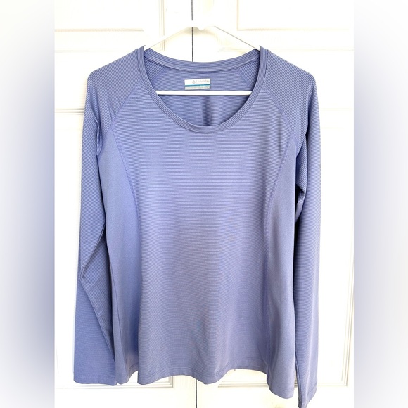 Columbia Tops - Columbia Long Sleeve Active Blue Striped Logo Stretch Shirt-Size Large